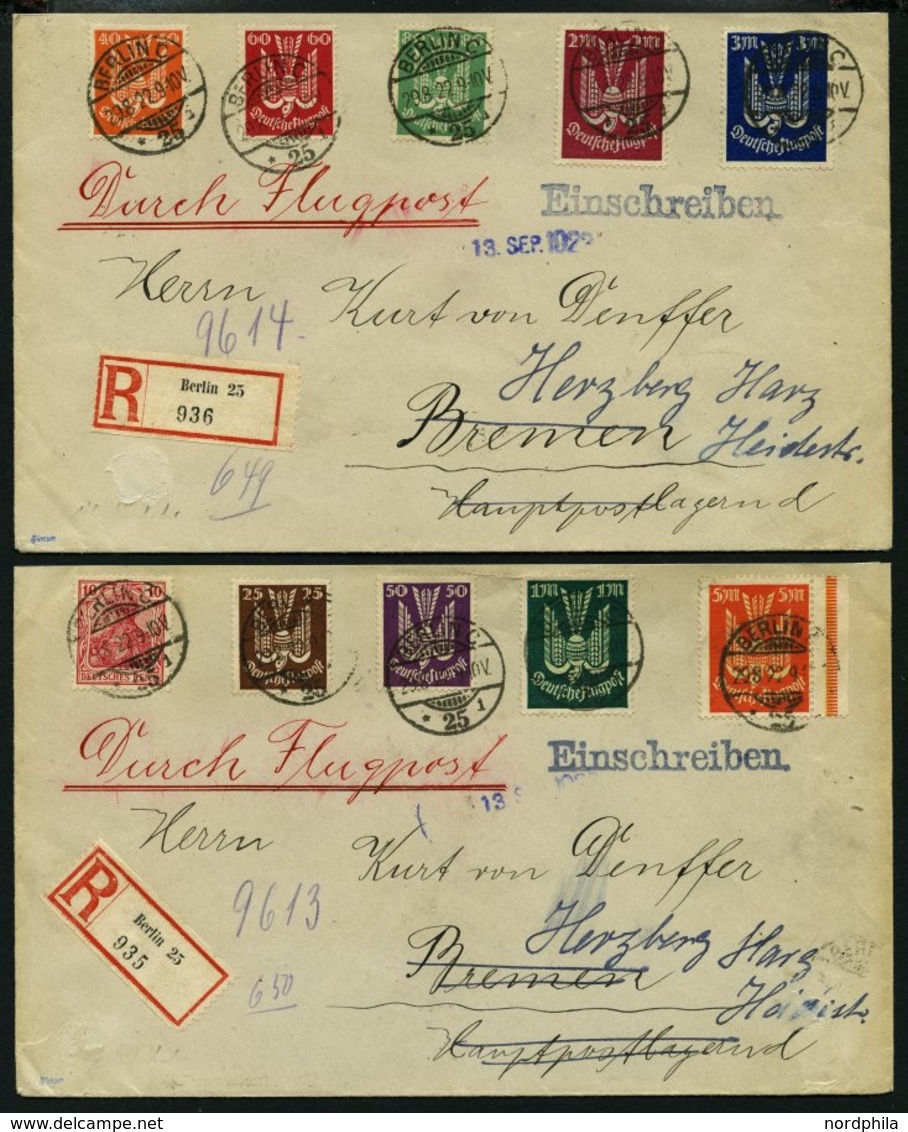 Dt. Reich 210-18 BRIEF, 1922, Holztaube Auf 2 Luftpost-Einschreibbriefen Von BERLIN Nach Herzberg, Pracht, Gepr. Dr. Dün - Used Stamps