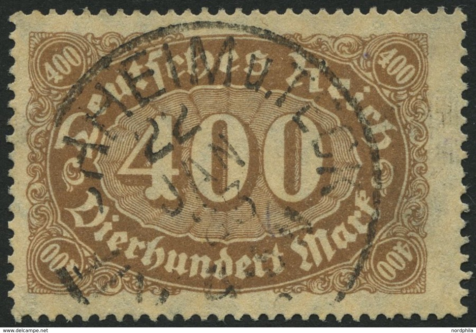 Dt. Reich 222b O, 1922, 400 M. Rötlichbraun, Pracht, Gepr. Tworek, Mi. 180.- - Gebraucht