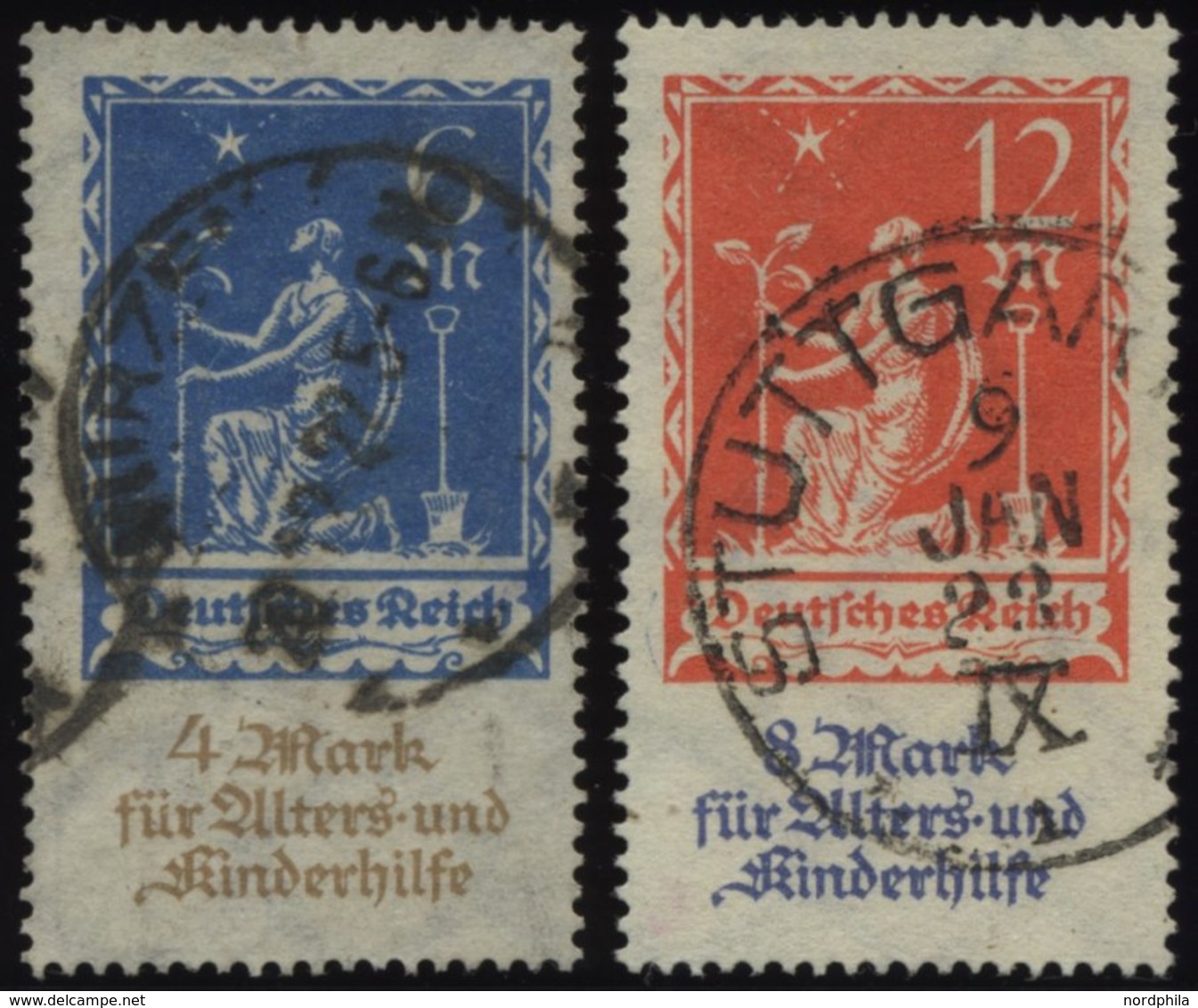 Dt. Reich 233/4 O, 1922, Allegorie, Pracht, Gepr. Infla, Mi. 60.- - Used Stamps