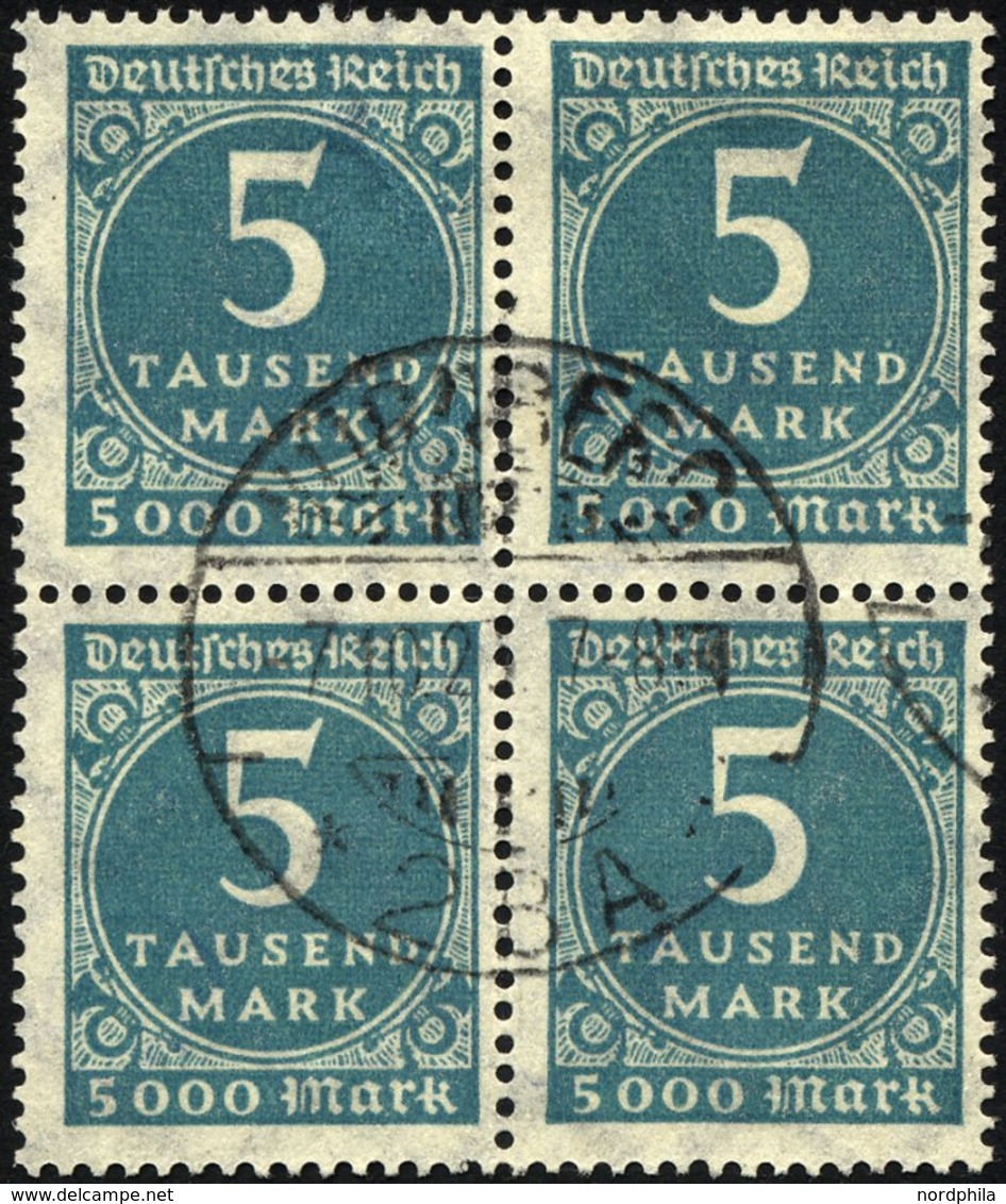 Dt. Reich 274 VB O, 1923, 5 Tsd. M. Mittelblaugrün Im Viererblock, Pracht, Gepr. Infla - Gebraucht