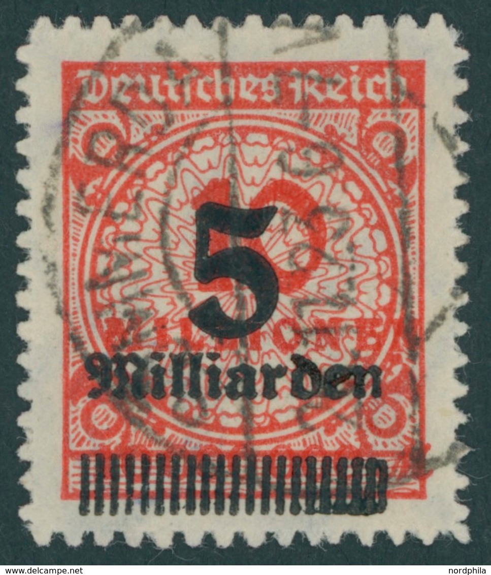 Dt. Reich 334B O, 1923, 5 Mrd. Auf 10 Mio. M. Zinnober, Durchstochen, Pracht, Gepr. Infla, Mi. 240.- - Oblitérés