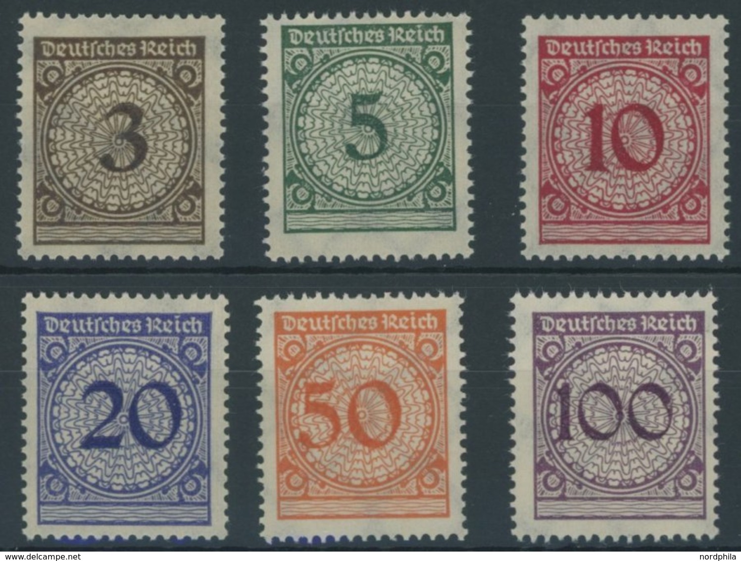 Dt. Reich 338-43 **, 1923, Ziffer, Postfrischer Prachtsatz, Mi. 110.- - Sonstige & Ohne Zuordnung