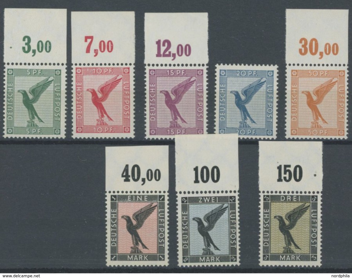 Dt. Reich 378-84 **, 1926, Adler, Bis Auf 20 Pf. Alle Mit Oberrand, Postfrischer Prachtsatz, Unsigniert, Fotoattest H.G. - Sonstige & Ohne Zuordnung