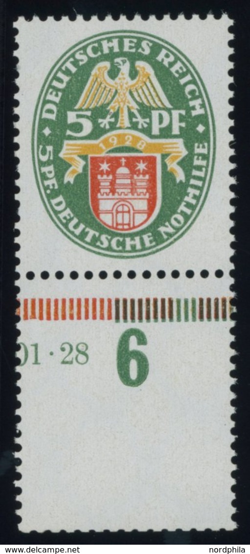 Dt. Reich 425X **, 1928, 5 Pf. Nothilfe, Wz. Stehend, Unterrandstück, Links Drei Verkürzte Zähne Sonst Postfrisch Pracht - Autres & Non Classés