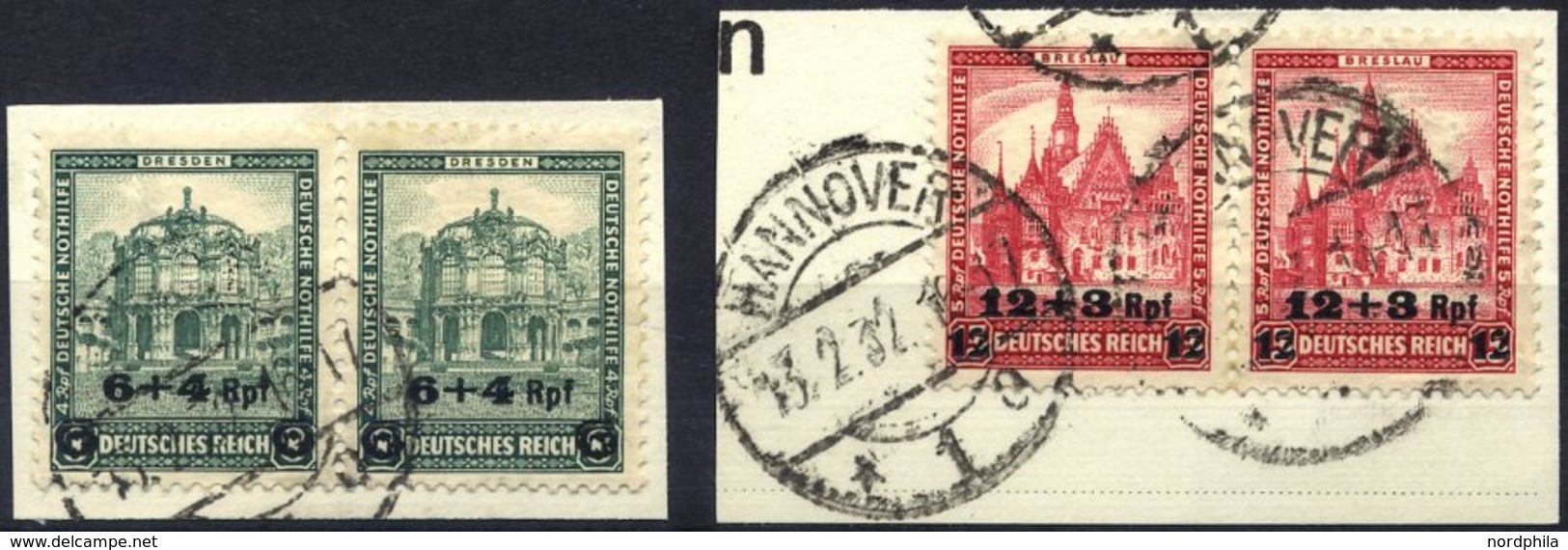 Dt. Reich 463/4 Paar BrfStk, 1932, Nothilfe In Waagerechten Paaren, 2 Prachtbriefstücke - Autres & Non Classés