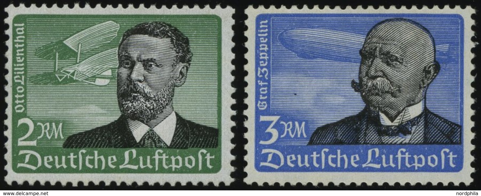 Dt. Reich 538/9x **, 1934, 2 RM Lilienthal Und 3 RM Graf Zeppelin, Senkrechte Gummiriffelung, 2 Prachtwerte, Mi. 330.- - Autres & Non Classés