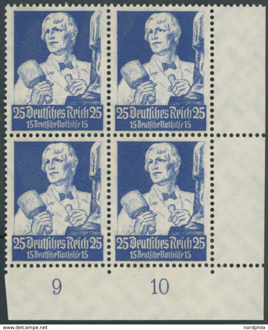 Dt. Reich 563 VB **, 1934, 25 Pf. Stände Im Unteren Rechten Eckrandviererblock, Postfrisch, Pracht, Mi. (560.-) - Sonstige & Ohne Zuordnung