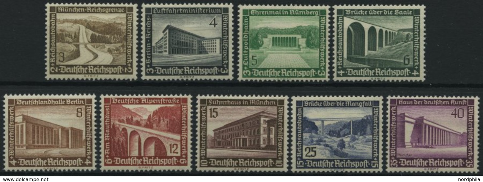 Dt. Reich 634-42 **, 1936, Bauten, Prachtsatz, Mi. 80.- - Sonstige & Ohne Zuordnung