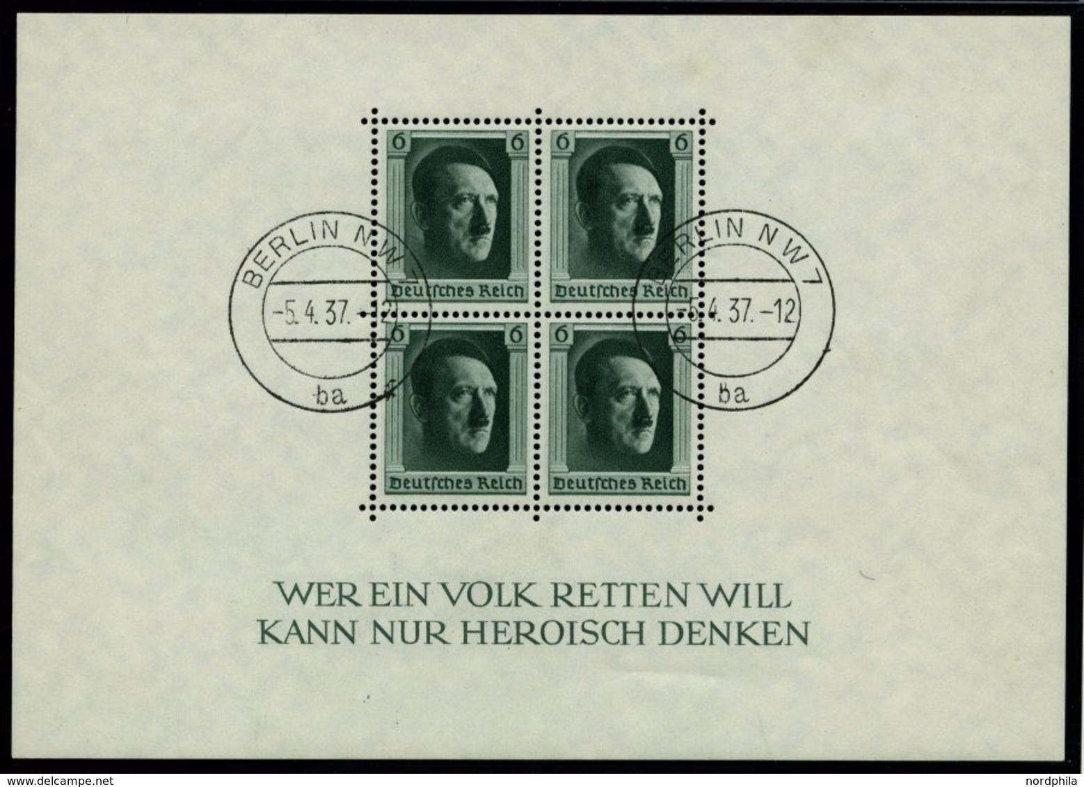 Dt. Reich Bl. 7 O, 1937, Block Hitler Mit Ersttagsstempel, Pracht, R! - Sonstige & Ohne Zuordnung
