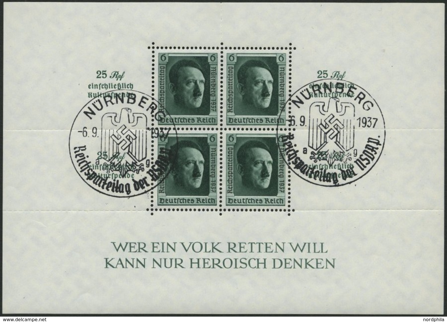 Dt. Reich Bl. 11 O, 1937, Block Reichsparteitag, Sonderstempel, Pracht, Mi. 60.- - Sonstige & Ohne Zuordnung