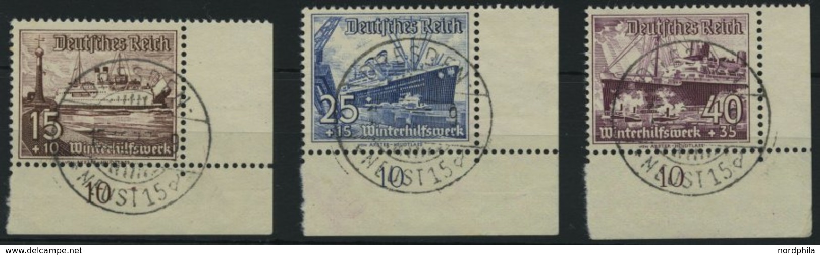 Dt. Reich 657-59 O, 1937, 15 - 40 Pf. Schiffe, Je Aus Der Rechten Unteren Bogenecke, 3 Prachtwerte - Sonstige & Ohne Zuordnung