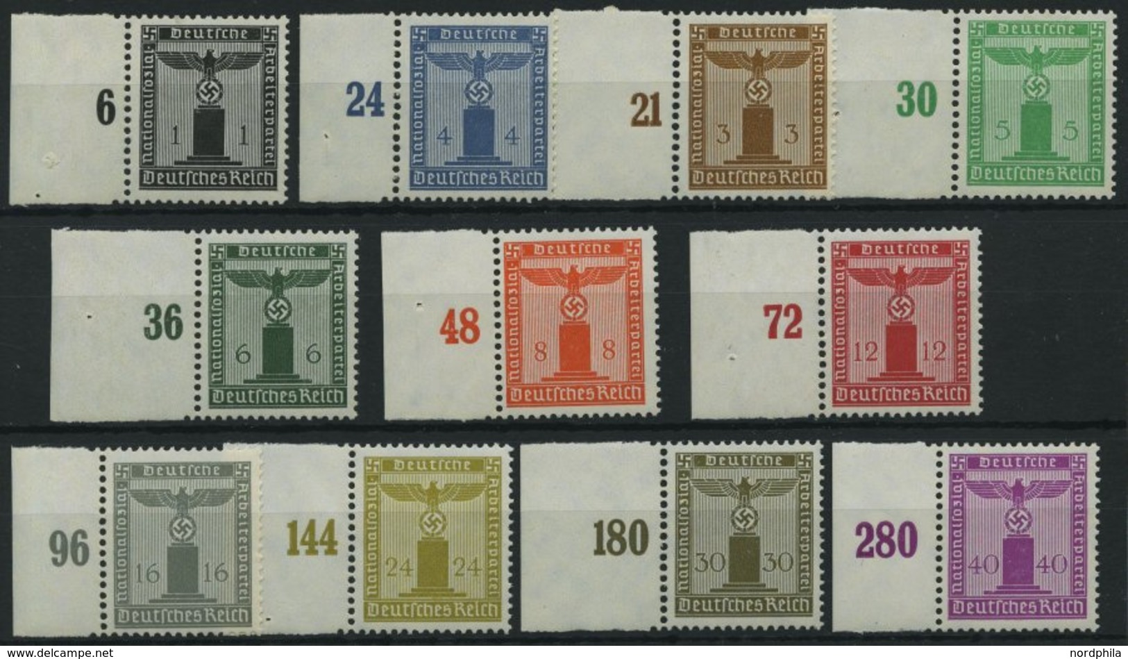 DIENSTMARKEN D 144-54 **, 1938, Dienstmarken Der Partei, Wz.4, Alle Mit Linkem Rand, Prachtsatz, Mi. (150.-) - Dienstmarken