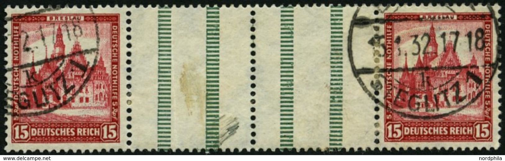 ZUSAMMENDRUCKE WZ 8 O, 1931, Nothilfe 15 + Z + Z + 15, Feinst (senkrechter Bug Im Steg), Mi. 600.- - Zusammendrucke