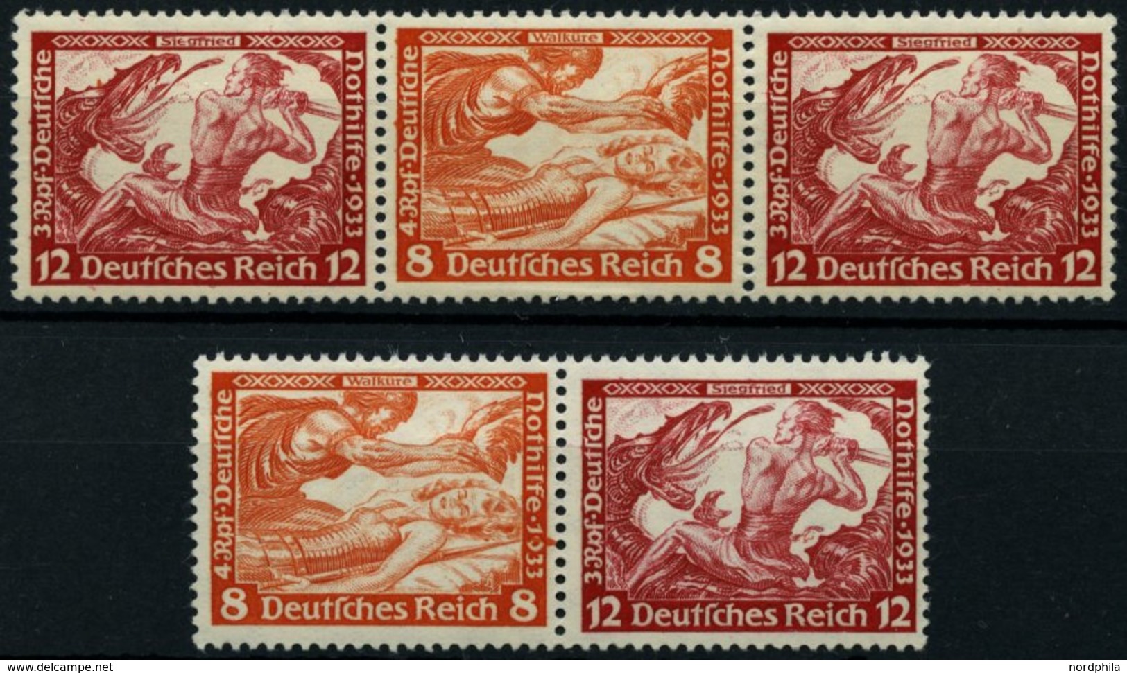 ZUSAMMENDRUCKE W 56/7 *, 1933, Wagner 12 + 8 + 12 Und 8 + 12, Falzrest, 2 Prachtwerte, Mi. 85.- - Zusammendrucke
