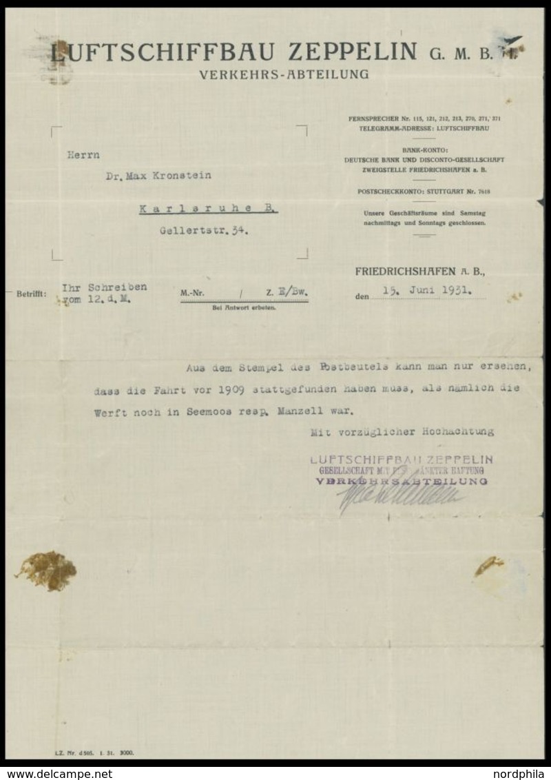 1908, LZ 4 Zeppelinpost-Abwurfbeutel, Mehrfach L1 WERFT-SEEMOOS, Schwarz/weiß/rotes Schalterband, Ex-Sammlung Dr. Kronst - Luft- Und Zeppelinpost