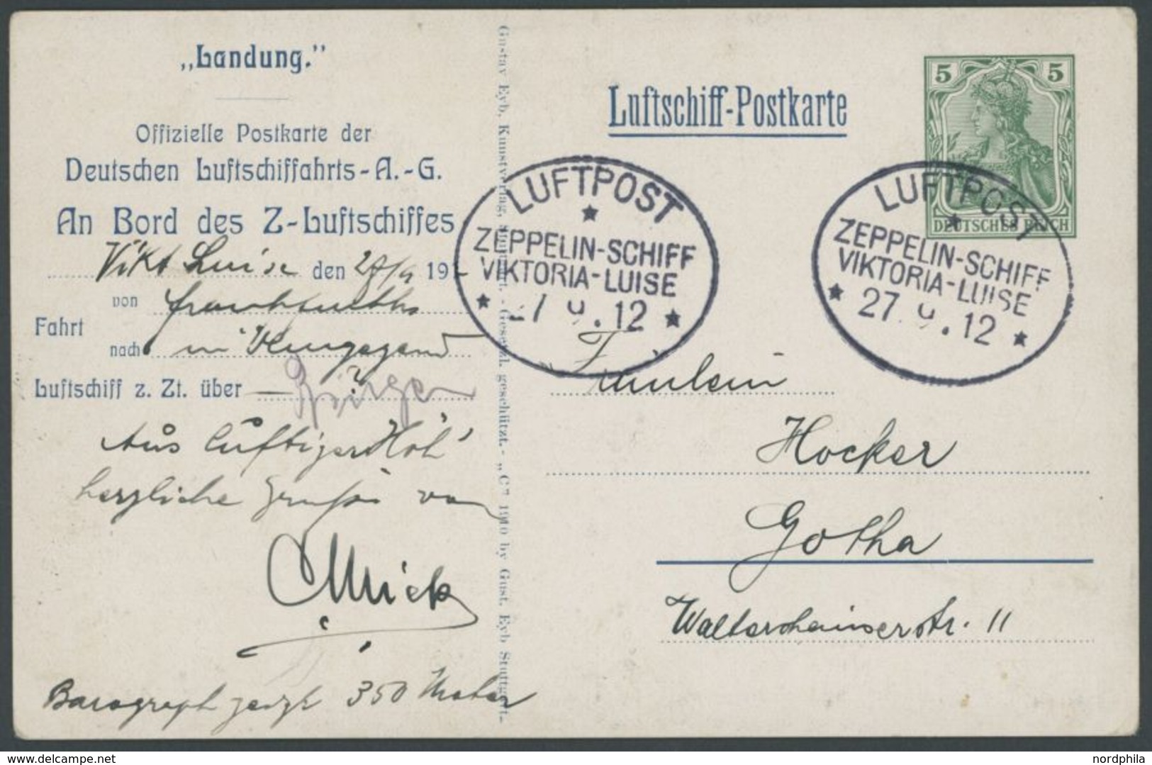 27.9.1912, Luftschiff Viktoria-Luise, Frankfurt-Rundfahrt Dokumentation Mit Original Luftschiff Postkarte Eines Passagie - Luft- Und Zeppelinpost