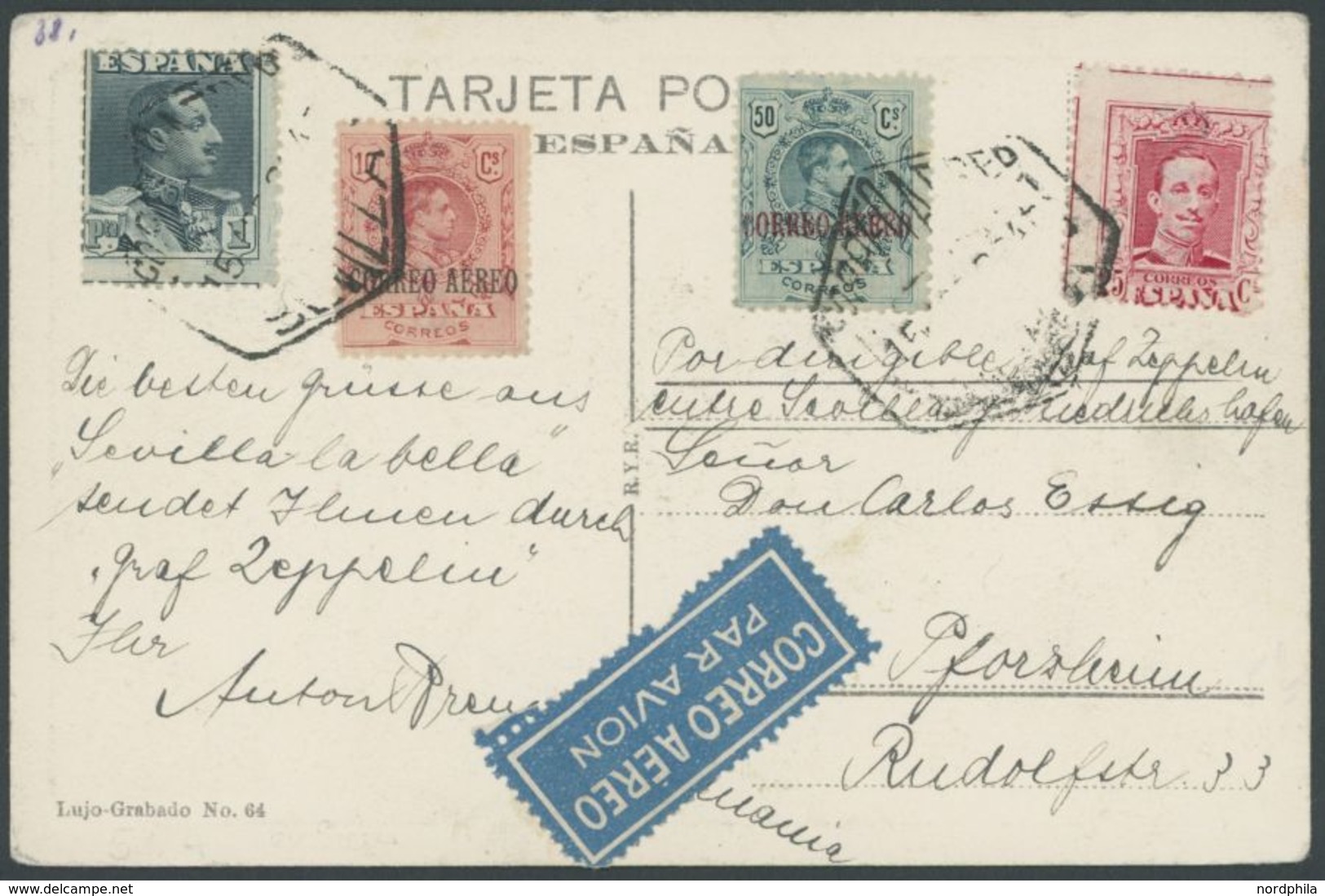 1930, Spanienfahrt, Spanische Post, Rückfahrt Mit Spanischer Frankatur, Prachtkarte -> Automatically Generated Translati - Airmail & Zeppelin