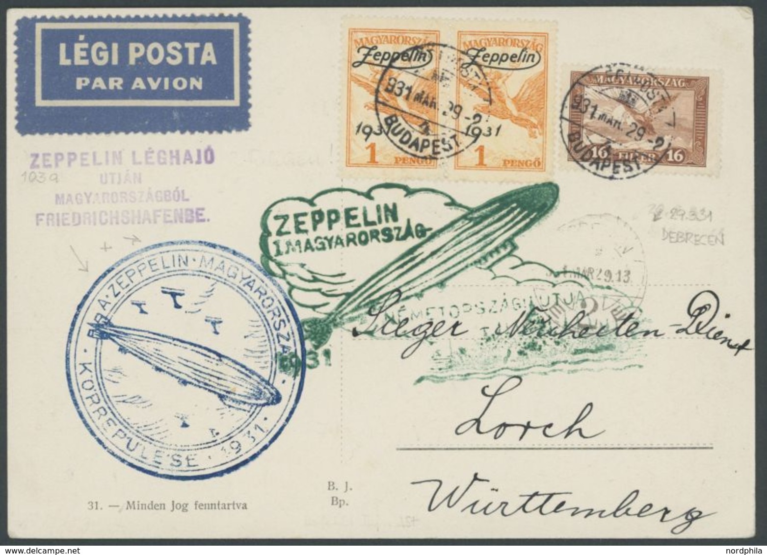 1931, Ungarnfahrt, Ungarische Post, Rund-und Rückfahrt, Beide Stempel Auf Prachtkarte Mit 2x 1 P. Zeppelinmarke -> Autom - Poste Aérienne & Zeppelin