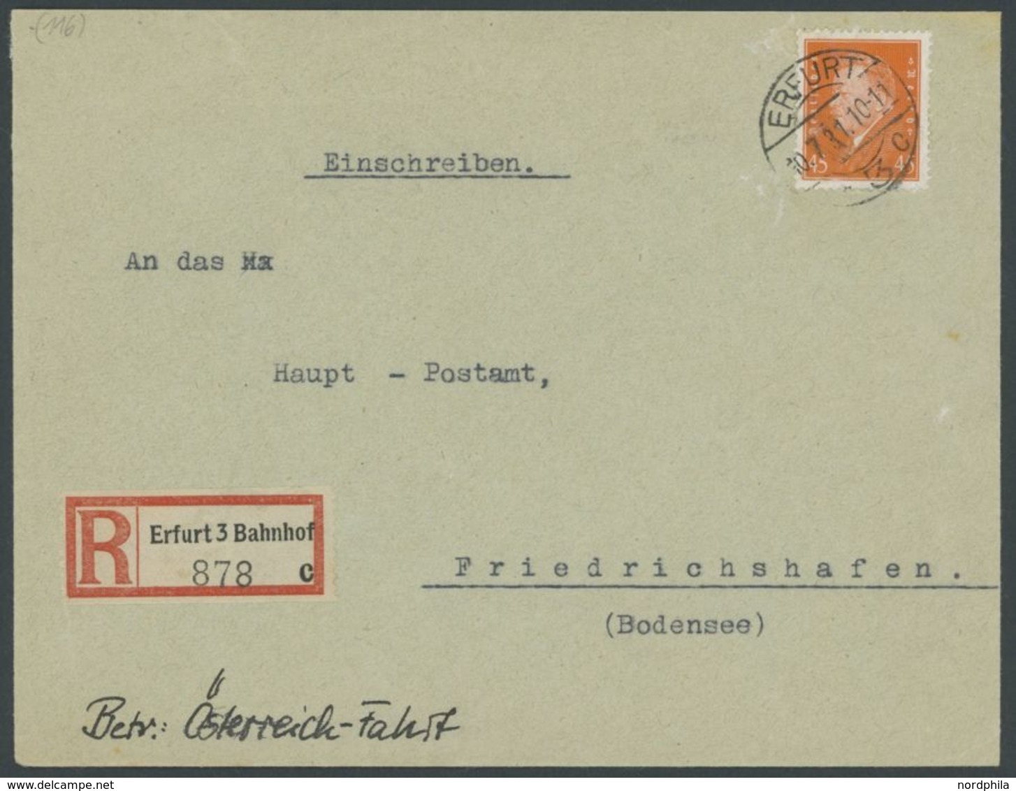 1931, Österreichfahrt, Auflieferung Erfurt, Einschreibbrief, Pracht -> Automatically Generated Translation: 1931, "Austr - Airmail & Zeppelin