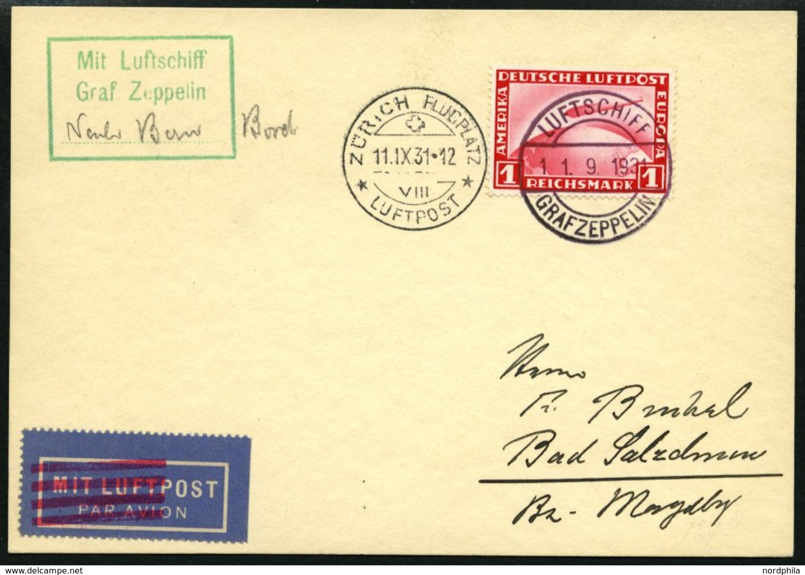 ZEPPELINPOST 127Ab BRIEF, 1931, Zürichfahrt, Bordpost, Prachtkarte - Airmail & Zeppelin