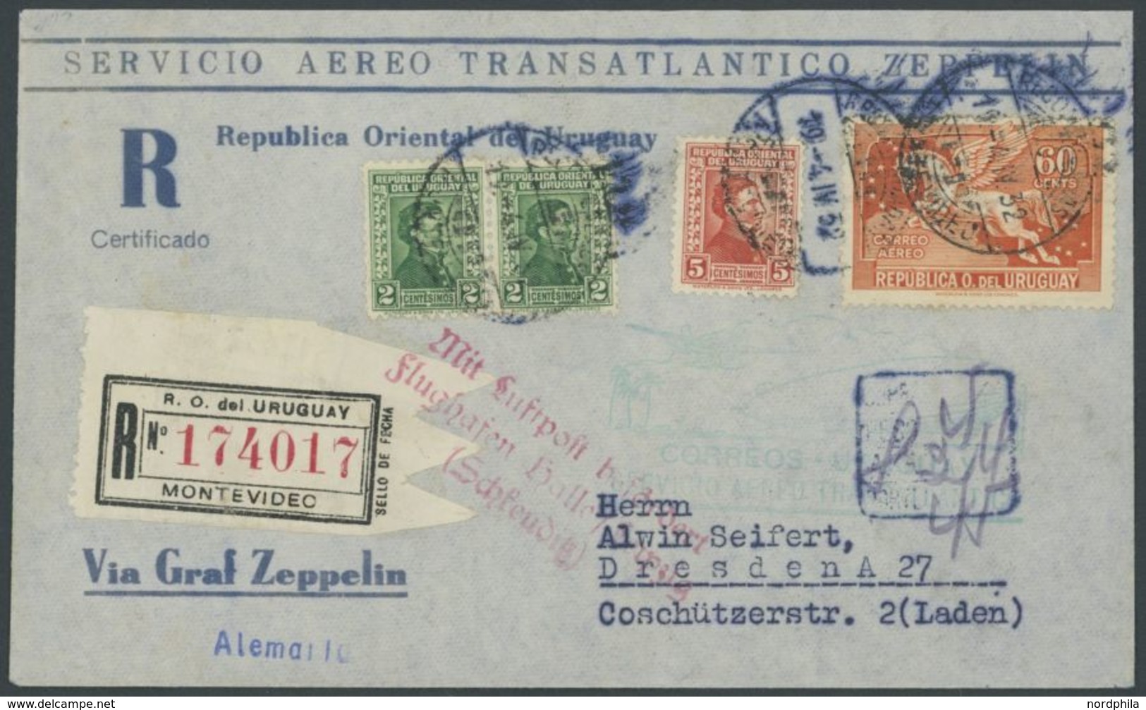 1932, 2. Südamerikafahrt, Uruguayische Post, Einschreibbrief, Pracht, Gepr. Dr. Simon -> Automatically Generated Transla - Airmail & Zeppelin