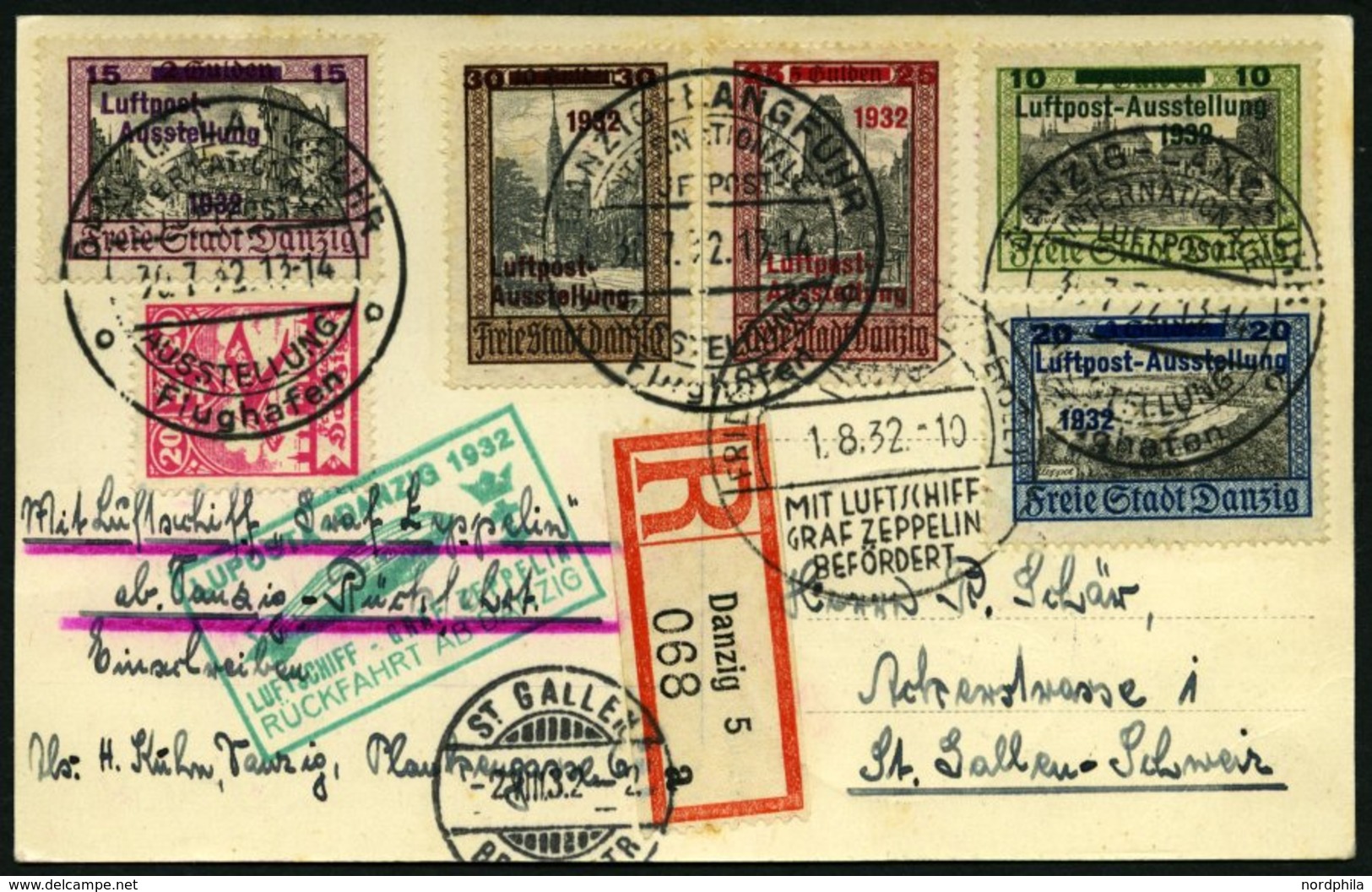 ZEPPELINPOST 170B BRIEF, 1932, LUPOSTA-Fahrt, Danziger Post, Rückfahrt, Einschreibkarte, Pracht - Airmail & Zeppelin