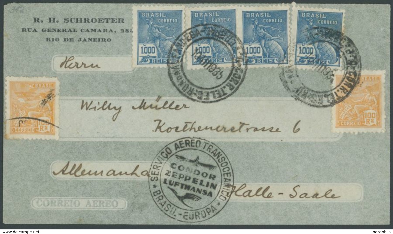 1935, 8. Südamerikafahrt, Brasilianische Post, Rückfahrt Von Rio De Janeiro, Prachtbrief -> Automatically Generated Tran - Airmail & Zeppelin