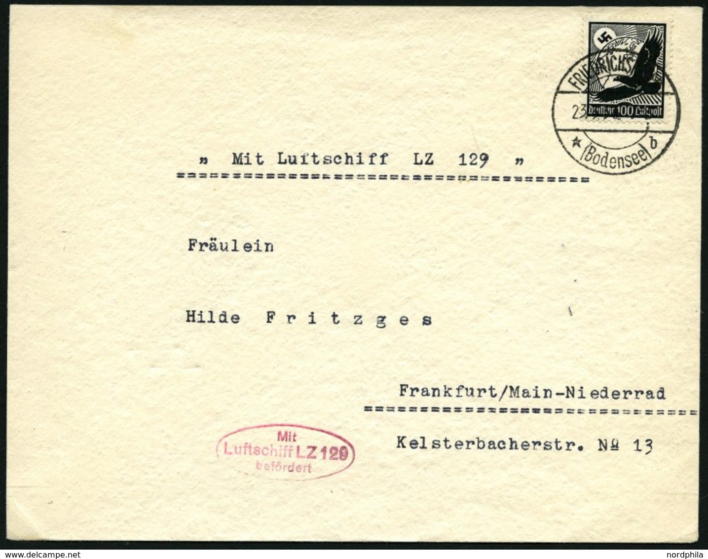 ZEPPELINPOST 401Aa BRIEF, 1936, 1. Postfahrt Hindenburg, Auflieferung Fr`hafen, Mit Einzelfranaktur Nr. 537, Prachtbrief - Poste Aérienne & Zeppelin