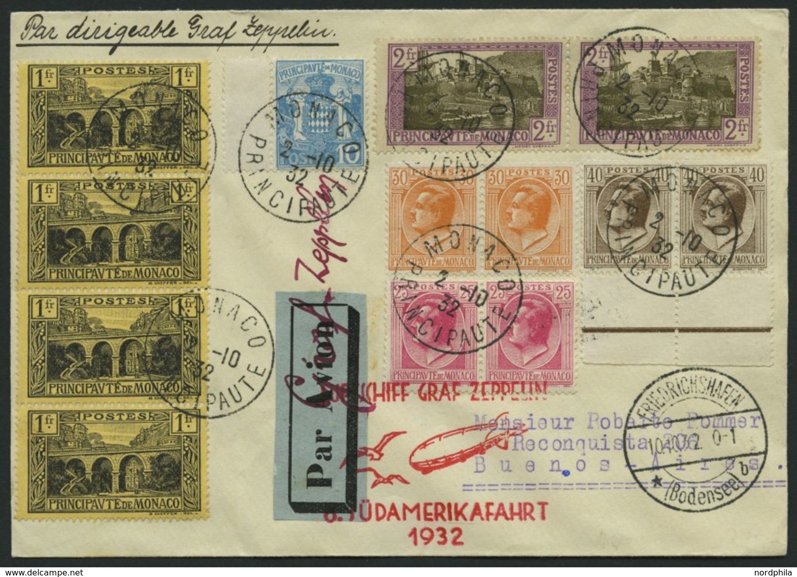 ZULEITUNGSPOST 189 BRIEF, Monaco: 1932, 8. Südamerikafahrt, Prachtbrief - Airmail & Zeppelin