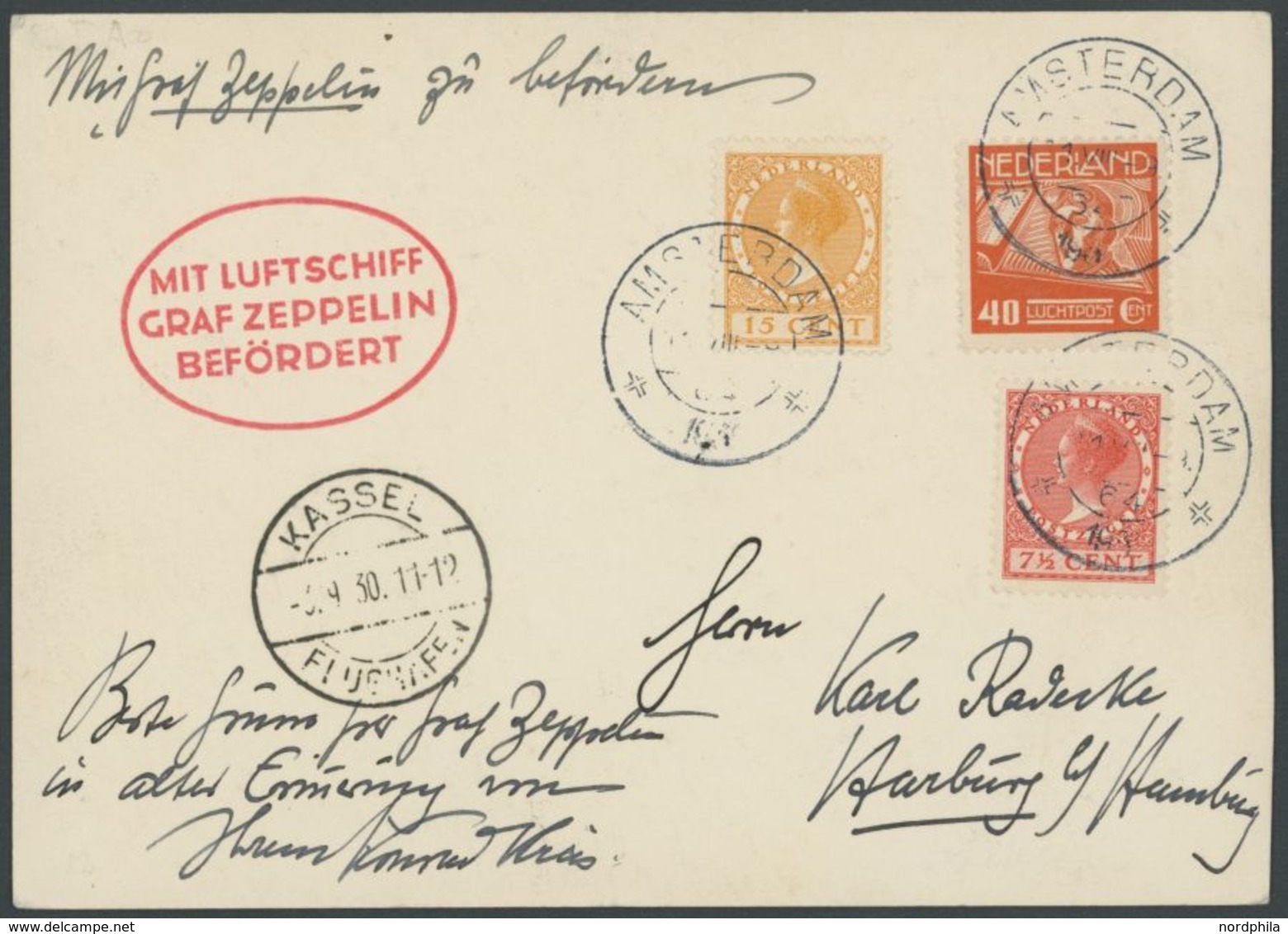Niederlande: 1930, Landungsfahrt Nach Kassel, Prachtkarte -> Automatically Generated Translation: Netherlands: 1930, "fl - Poste Aérienne & Zeppelin