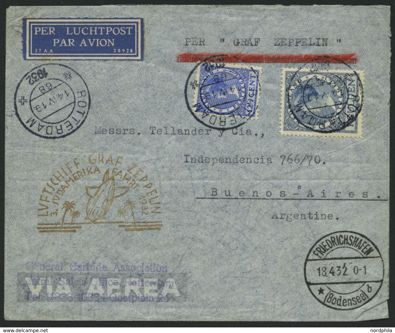 ZULEITUNGSPOST 150 BRIEF, Niederlande: 1932, 3. Südamerikafahrt, Bedarfsbrief, Pracht - Airmail & Zeppelin