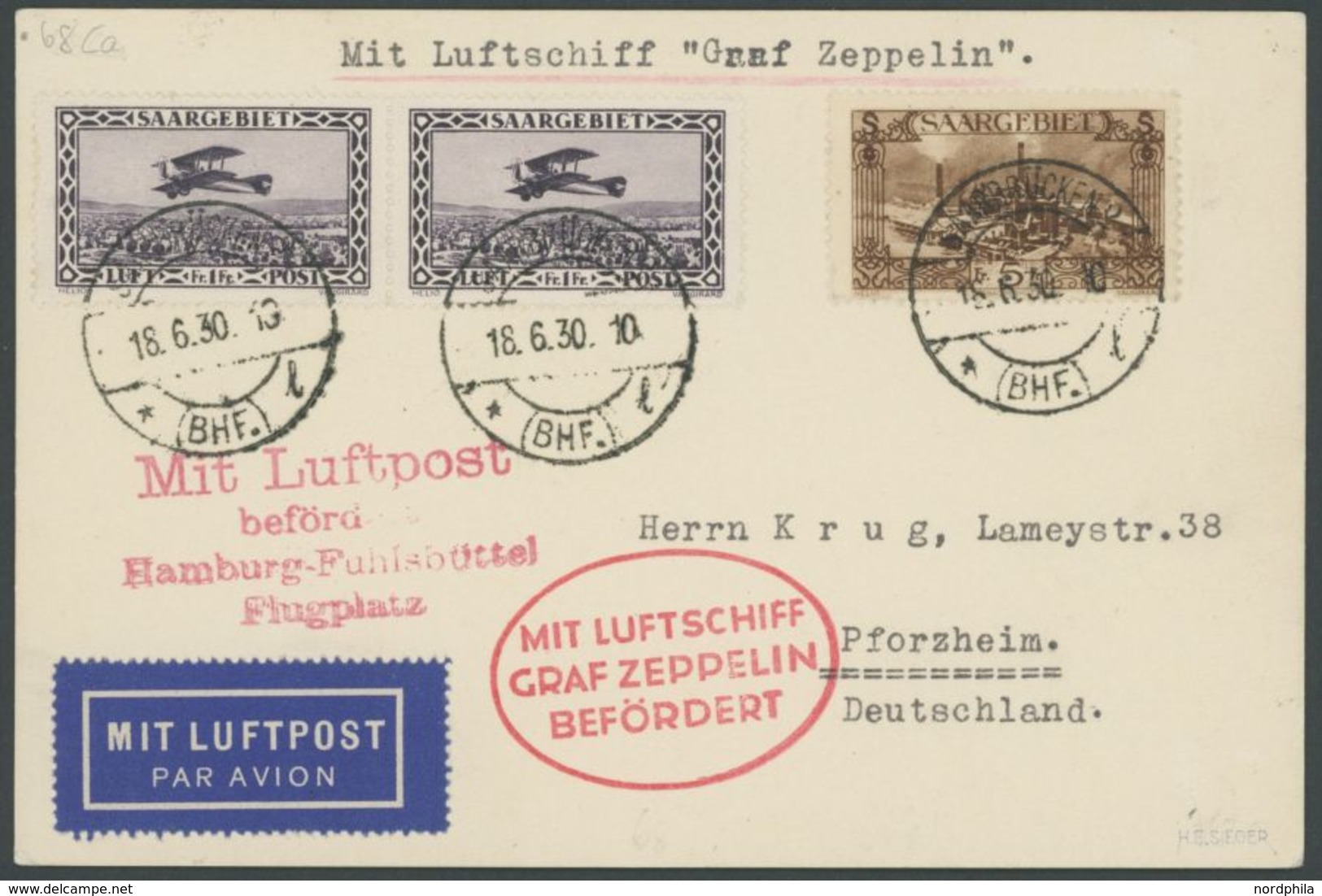 Saargebiet: 1930, Deutschlandfahrt, Berlin-Hamburg, Prachtkarte, Signiert Sieger, Nur 35 Karten Befördert! -> Automatica - Luft- Und Zeppelinpost