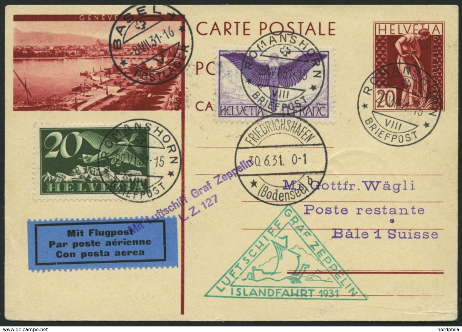 ZULEITUNGSPOST 113 BRIEF, Schweiz: 1931, Islandfahrt, Prachtkarte - Airmail & Zeppelin