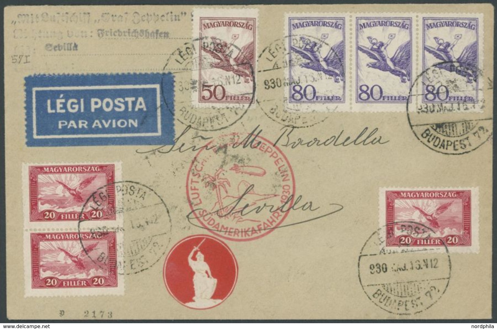 Ungarn: 1930, Südamerikafahrt, Bis Sevilla, Rückseitige Lasche Fehlt Sonst Prachtbrief -> Automatically Generated Transl - Luft- Und Zeppelinpost