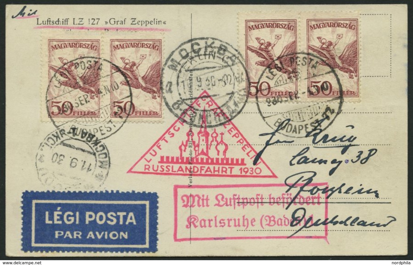 ZULEITUNGSPOST 84 BRIEF, Ungarn: 1930, Fahrt Nach Russland, Prachtkarte - Airmail & Zeppelin