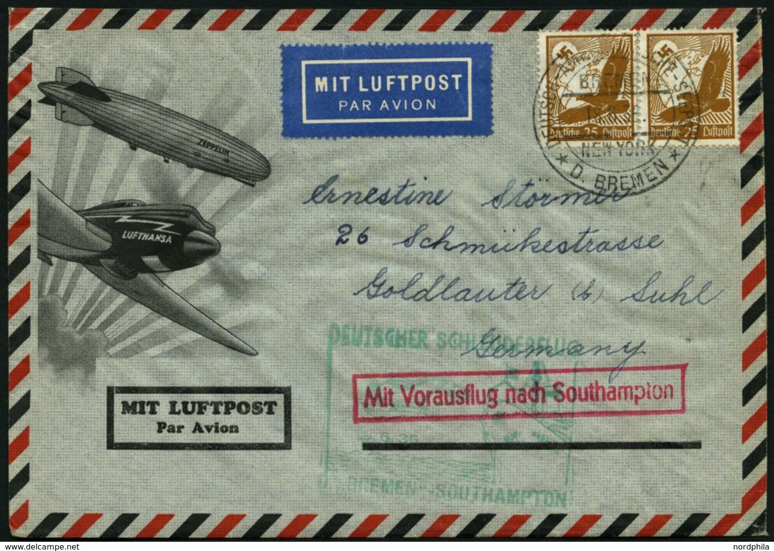 KATAPULTPOST 194c BRIEF, 19.6.1935, &quot,Bremen&quot, - Southampton, Deutsche Seepostaufgabe, Prachtbrief - Airmail & Zeppelin