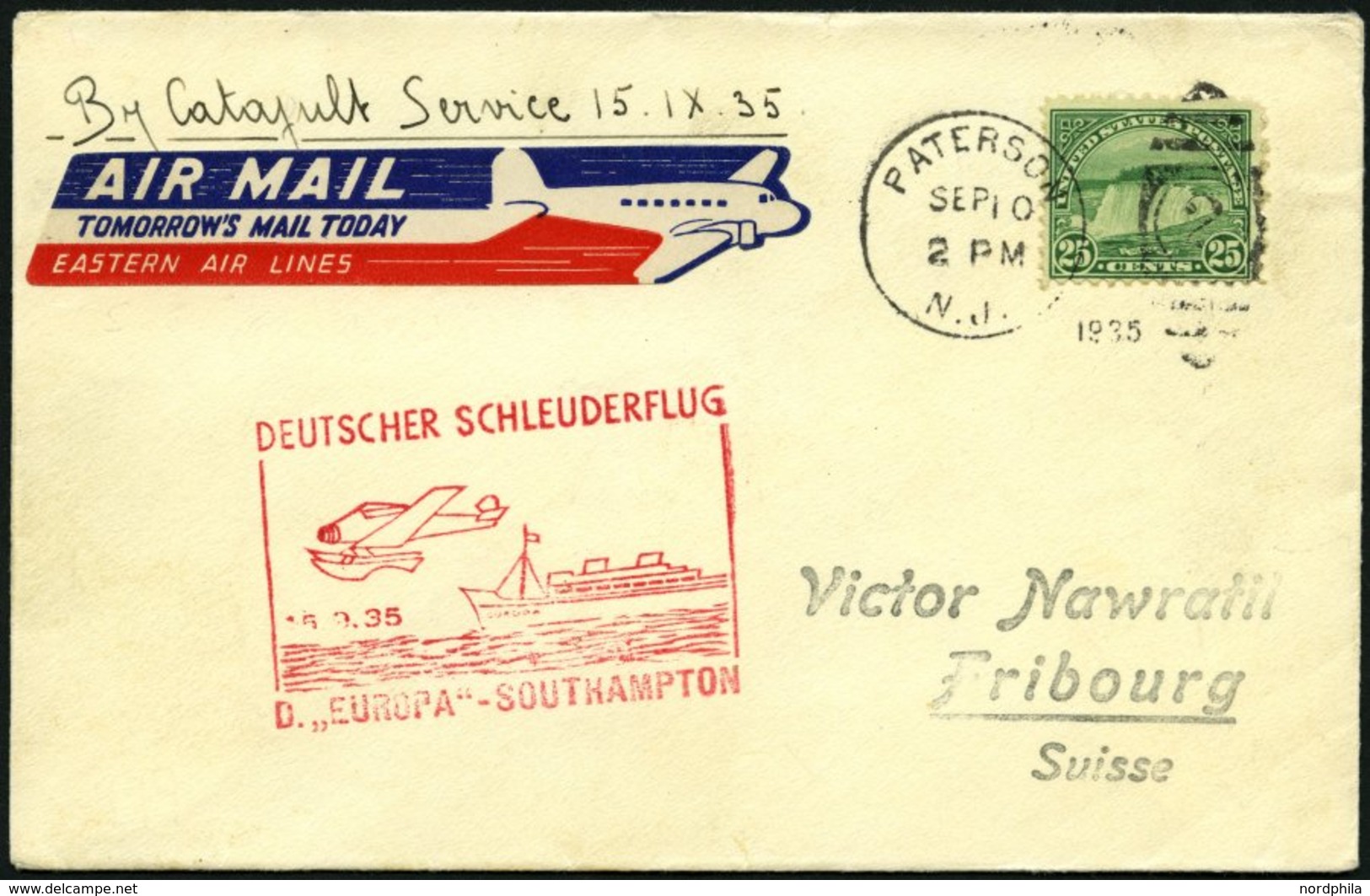 KATAPULTPOST 212a BRIEF, 15.9.1935, &quot,Europa&quot, - Southampton, US-Landpostaufgabe, Prachtbrief - Airmail & Zeppelin