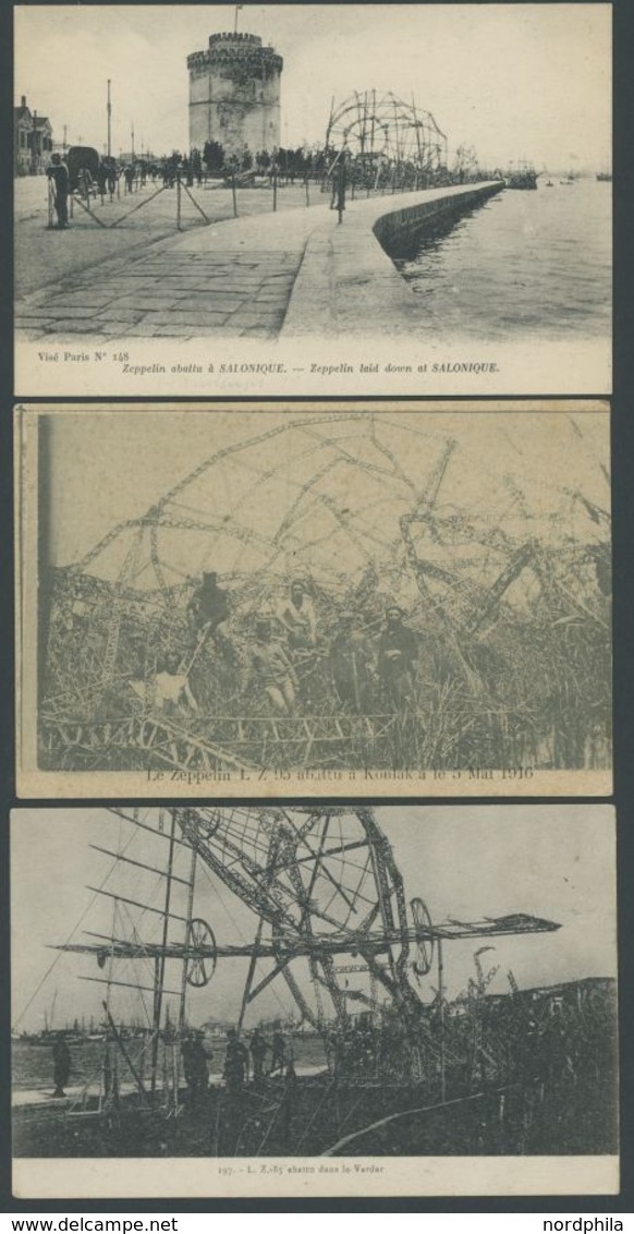 1916, Herresluftschiff LZ 85, Abgeschossen Am 5.5. Bei Angriff Auf Saloniki, 3 Verschiedene Ansichtskarten, Ungebraucht  - Sonstige & Ohne Zuordnung