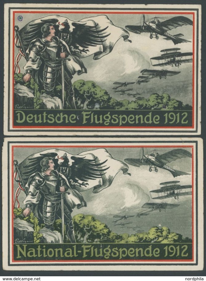 1912, Nationalspende: 2 Verschiedene Farbige Karten Deutsche Flugspende 1912 Bzw. National-Flugspende 1912, Ungebraucht  - Autres & Non Classés