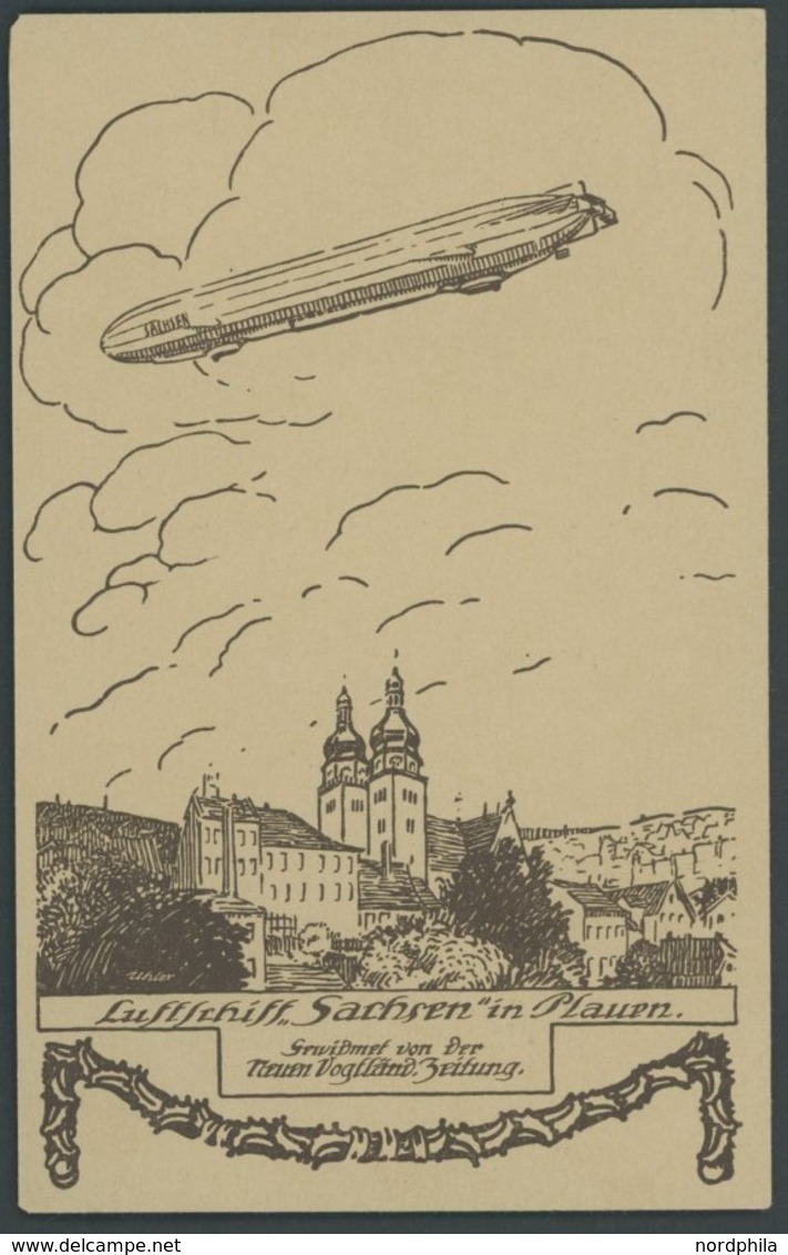 1913, Luftschiff Sachsen In Plauen, Sonderkarte Der Neuen Vogtländ. Zeitung, Gebraucht, Feinst -> Automatically Generate - Other & Unclassified