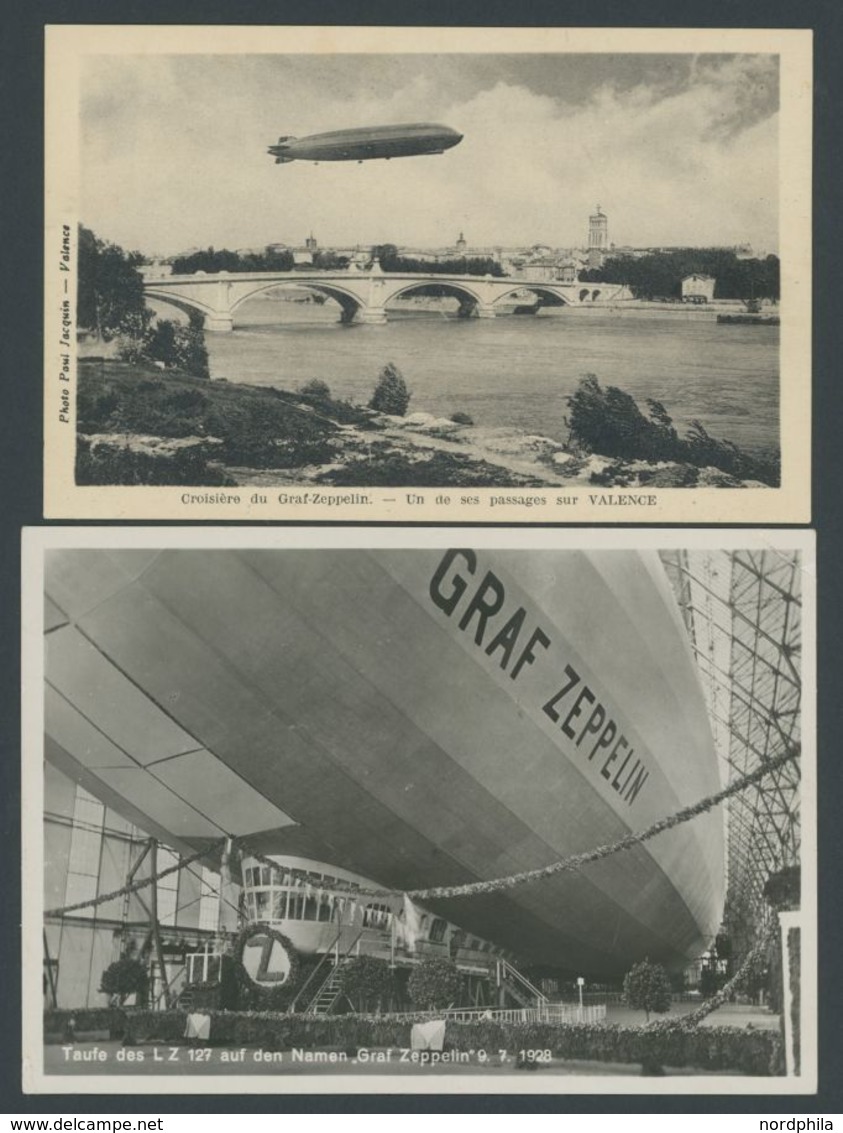 1928/9, Luftschiff Zeppelin über Valence/Südfrankreich Und Taufe Des Luftschiffes, 2 Ungebrauchte Ansichtskarten, Pracht - Other & Unclassified