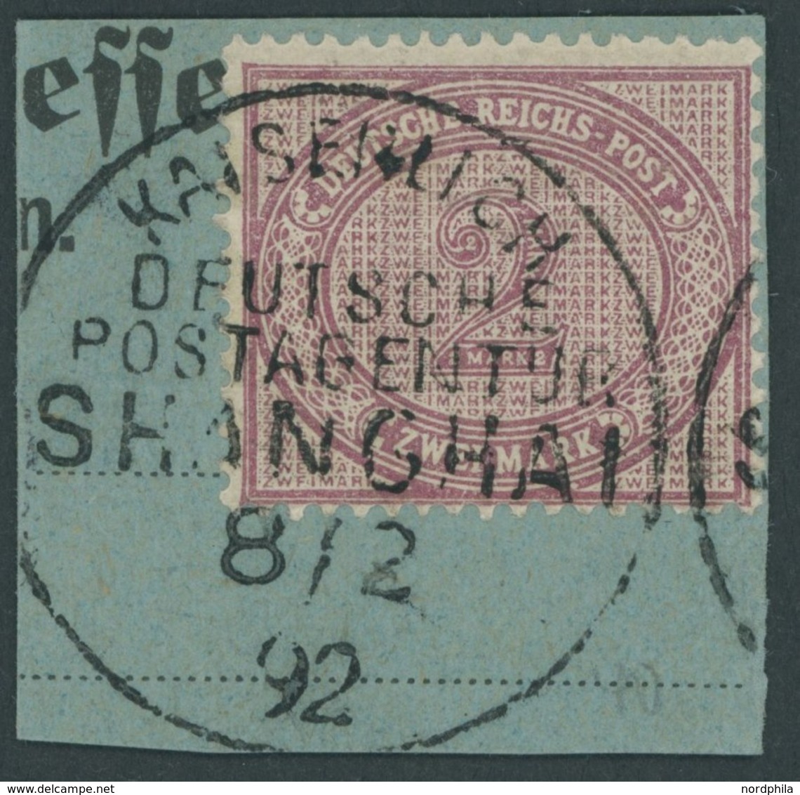 DP CHINA V 37e BrfStk, 1892, 2 M. Dunkelrotkarmin, Stempel KDPAG SHANGHAI, Postabschnitt, Kabinett, Gepr. Steuer - Deutsche Post In China