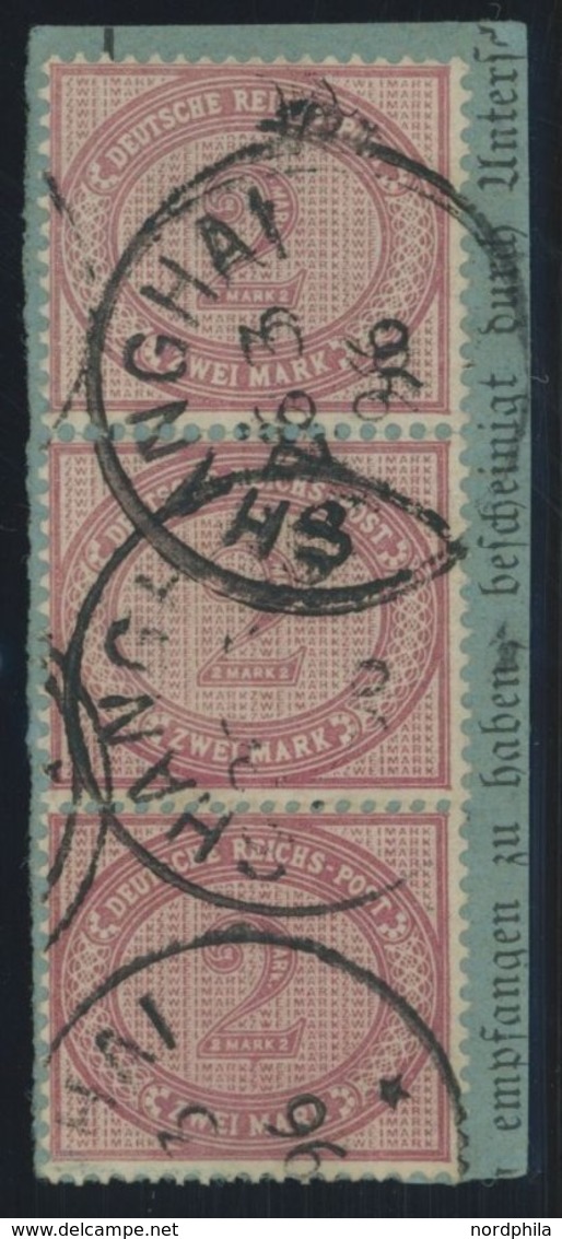 DP CHINA V 37e BrfStk, 1896, 2 M. Dunkelrotkarmin Im Senkrechten Dreierstreifen, Stempel SHANGHAI, Postabschnitt, Pracht - Chine (bureaux)