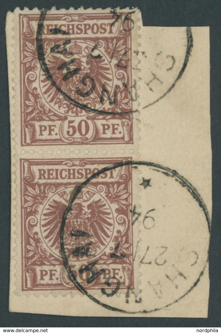 DP CHINA V 50c Paar BrfStk, 1894, 50 Pf. Mittelbraunrot Im Senkrechten Paar Auf Briefstück, Stempel SHANGHAI, Feinst, Ge - Deutsche Post In China