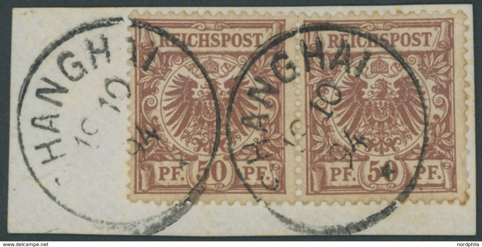 DP CHINA V 50d Paar BrfStk, 1894, 50 Pf. Lebhaftrötlichbraun Im Waagerechten Paar, Stempel SHANGHAI, Gepr. Steuer - Chine (bureaux)