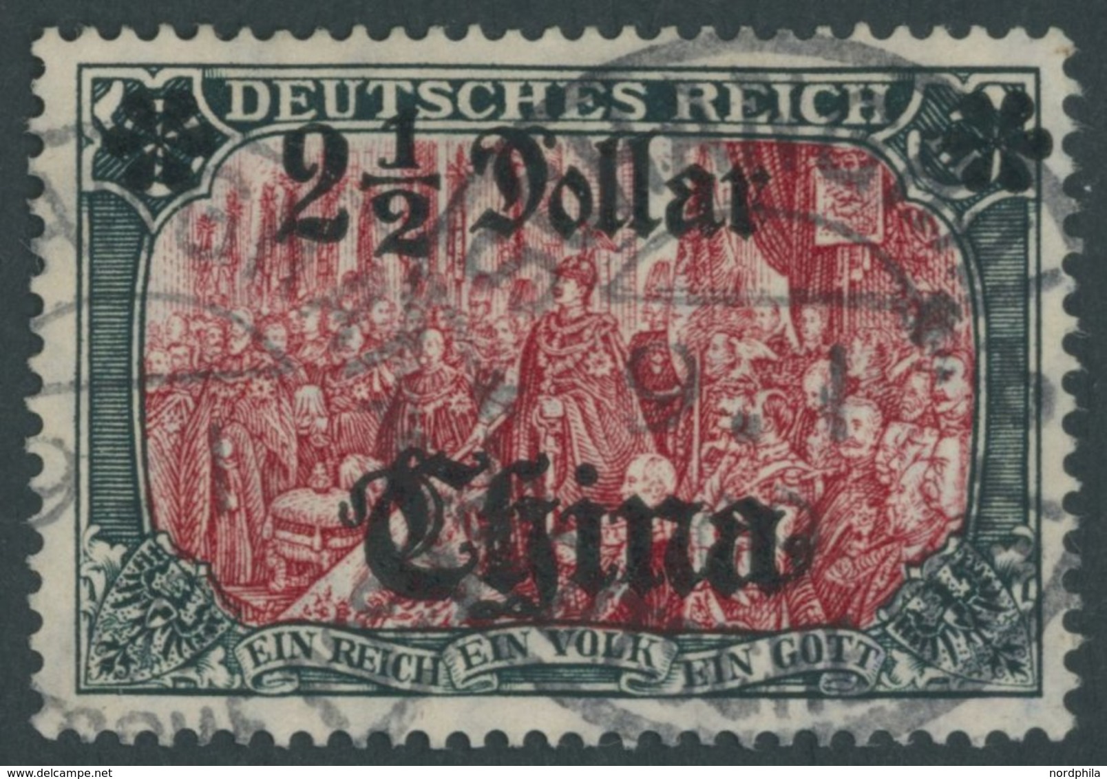 1906, 2 1/2 D. Auf 5 M., Mit Wz., Friedensdruck, Abstand 9 Mm, Aufdruck Lackartig Glänzend, Pracht, Signiert, Mi. 100.-  - China (offices)