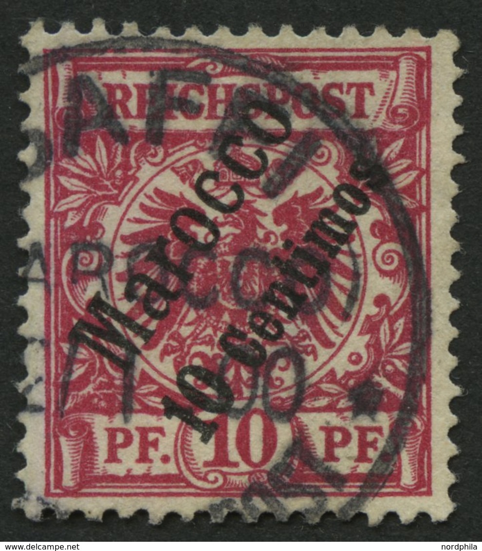 DP IN MAROKKO 3d O, 1899, 10 C. Auf 10 Pf. Lilarot, Kleine Helle Stelle Sonst Pracht, Gepr. Jäschke-L., Mi. 100.- - Deutsche Post In Marokko