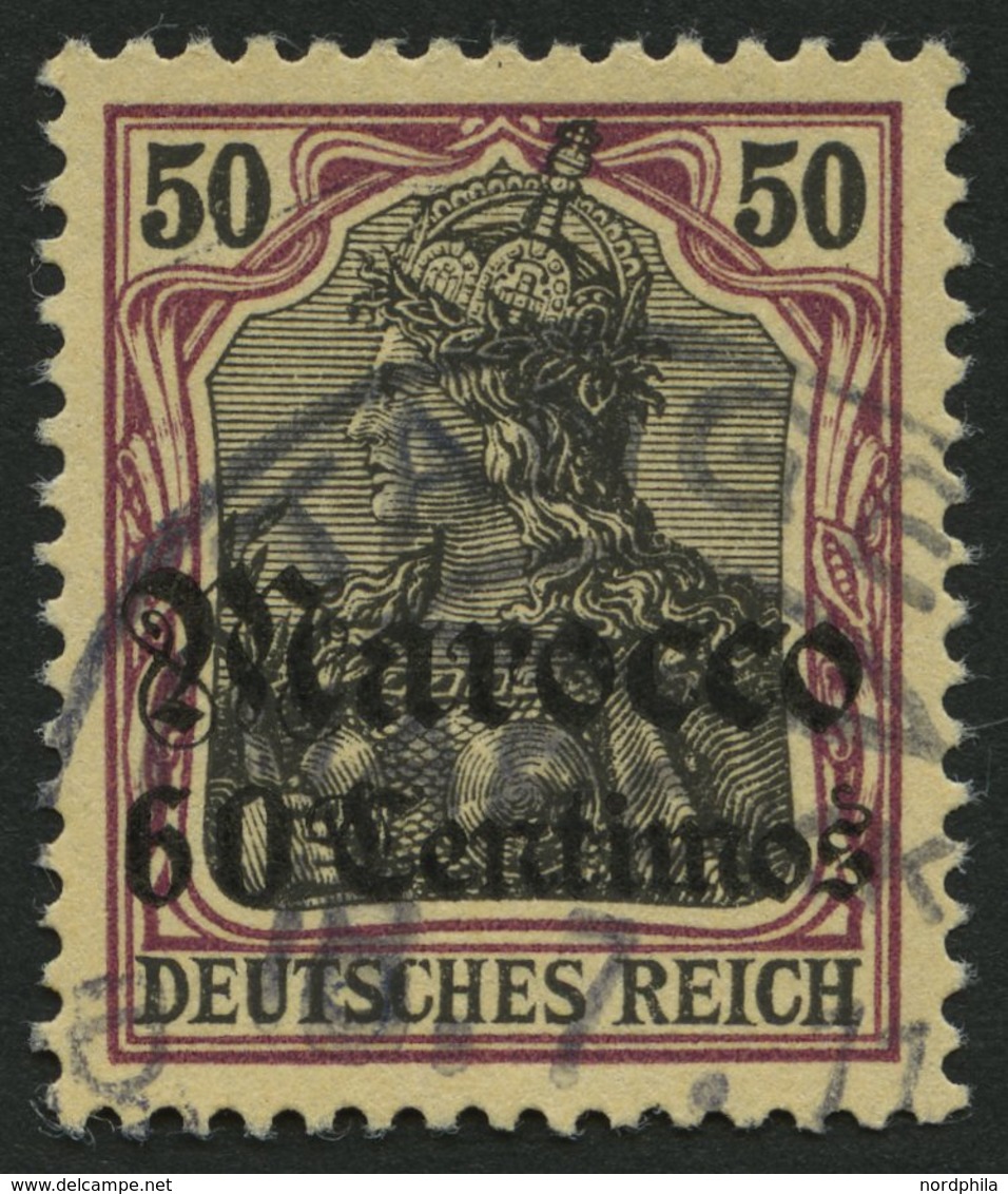 DP IN MAROKKO 27 O, 1905, 50 C. Auf 40 Pf., Ohne Wz., Stempel TANGER (KK)!, Pracht - Maroc (bureaux)