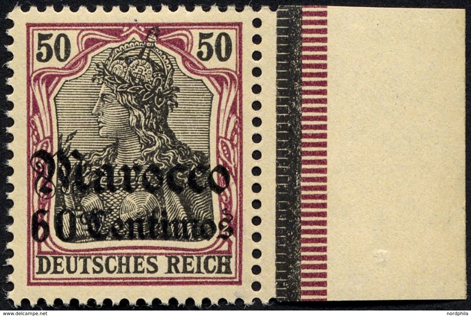 DP IN MAROKKO 28 **, 1905, 60 C. Auf 50 Pf., Ohne Wz., Postfrisch, Pracht, Gepr. Bothe, Mi. 70.- - Morocco (offices)