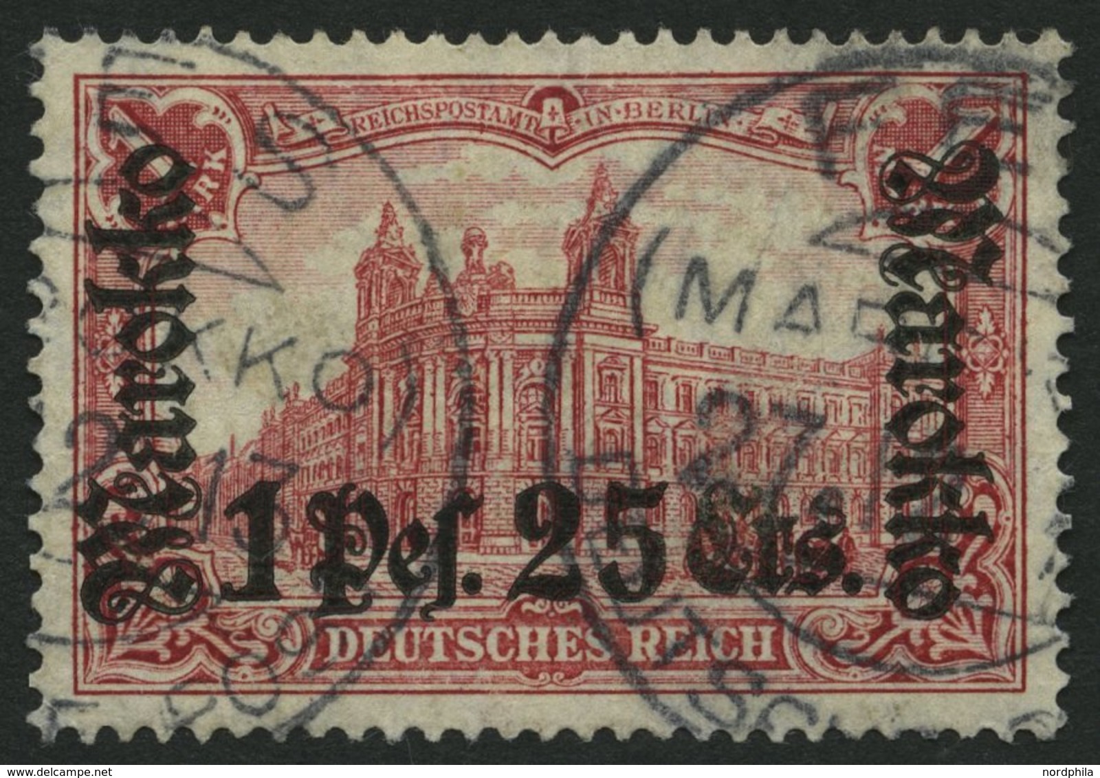 DP IN MAROKKO 55IA O, 1911, 1 P. 25 C. Auf 1 M., Friedensdruck, Stempel FES, Pracht, Gepr. Steuer, Mi. 80.- - Deutsche Post In Marokko